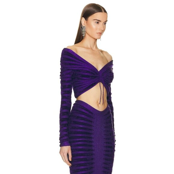 ALAÏA 3d Velvet Top in Ultraviolet 42 New Womens Cropped Knit Blouse - Picture 4 of 16